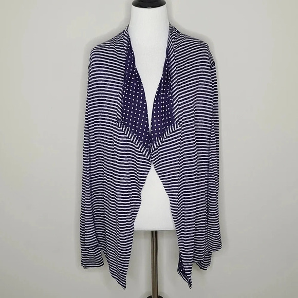 Market & Spruce Blue Stripe Polka Dot Cardigan M - Picture 1 of 7